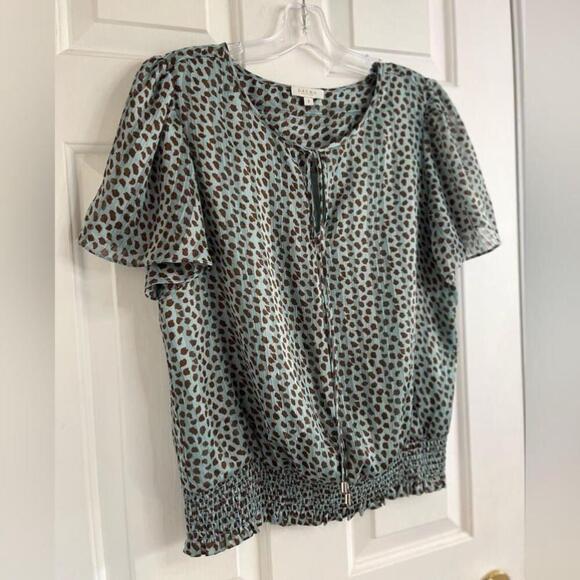 Laura Petites Teal Animal Print Metallic Short Sleeve Blouse 8 - Picture 4 of 15